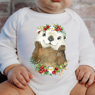 Body Sea Otter Woodland Animal Wreath Baby Bodysuit