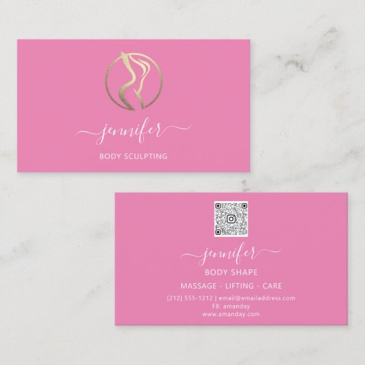 Body Shaping Sculpting Massage Gouden Logo QR Roze Visitekaartje (Voorkant / Achterkant)