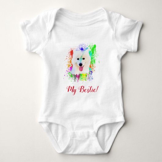 Body Splash Art mignon Chien Samoyé Baby Bodysuit (Devant)