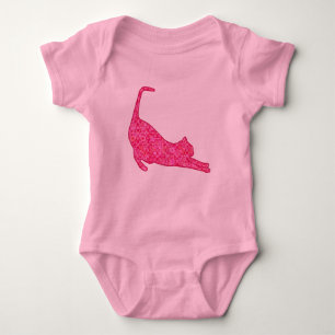 Body Stretting Cat Silhouette à Fuchsia Pink Batik