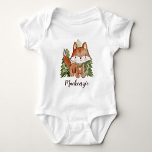 Body Style d'aquarelle mignonne Renard et Arbres Nom du