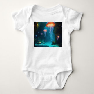 Body T-Shirt Artistique Méduse - Lueur Éthérée sur Fond
