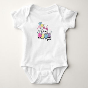 Body T-shirt avec lapin mignon "Je t'aime" cœurs ballon