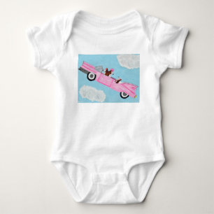 Body T-Shirt Basset Hounds dans une décapotable rose