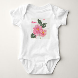 Body T-shirt bébé blanc avec camélia rose