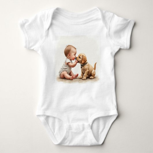 Body T-shirt bébé et chiot (Devant)