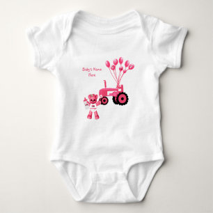 Body T-shirt bébé Ours rose et Tracteur rose