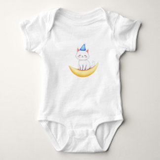 Body T-Shirt Chat Blanc Mignon sur la Lune