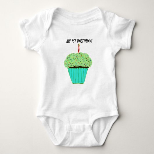 Body T-shirt enfant Cupcake vert 1er anniversaire migno (Devant)