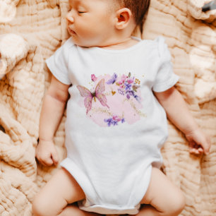 Body T-shirt Fille Rose Fleurs Jardin Papillon Annivers