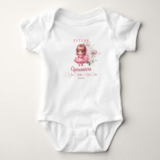 Body Tenue de Bébé pour Future Quinceañera – Robe Rose (Devant)