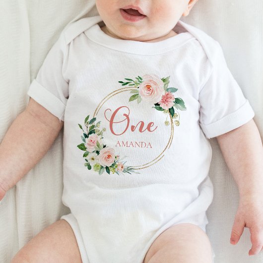 Body Un, 1er anniversaire bébé GIrl Blush Pink Floral