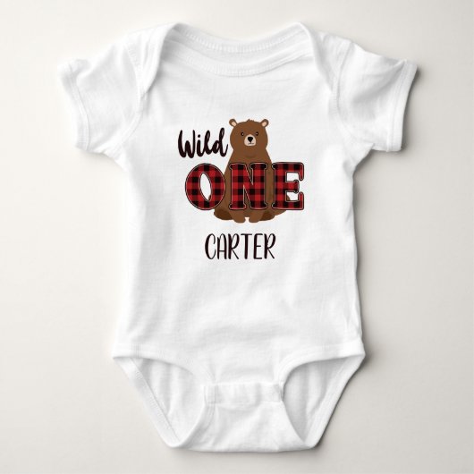 Body Wild One Plaid Bear Birthday Boy Girl Name (Devant)