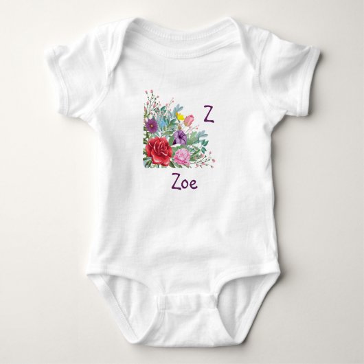 Body Z Zoe Personnaliser Nom initial, Fleurs Roses (Devant)