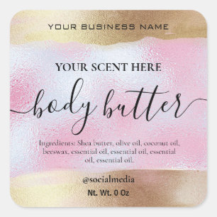 Bodyboter etiketten in goud en holografisch roze