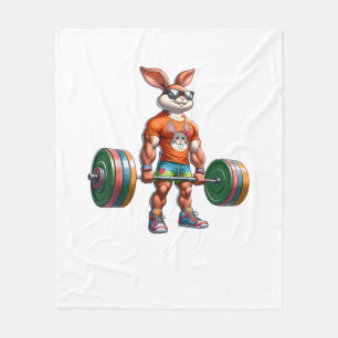 Bodybuilder Easter Bunny Powerlifting Deadlife Gym Fleece Deken