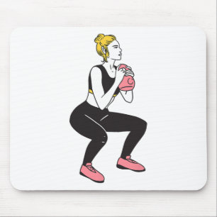Bodybuilder Leg Day Meisje Kettlebells Fitness Lic Muismat