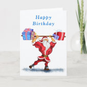 Bodybuilder Père Noël avec cadeau amusant carte d' (Devant)