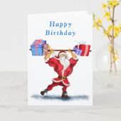 Bodybuilder Père Noël avec cadeau amusant carte d' (Fleur jaune)