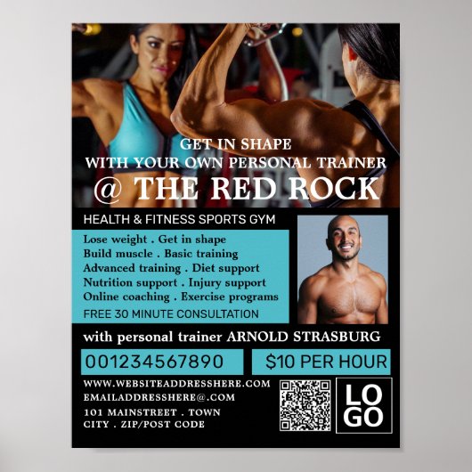 Bodybuilder, persoonlijke trainer, Gym Adverteren Poster (Voorkant)
