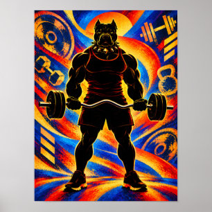Bodybuilder Pit Bull Silhouet Poster