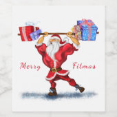 Bodybuilder Santa Claus met kerstcadeaus Funny Wijn Etiket (Enkel label)