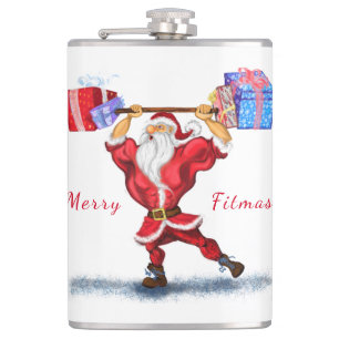 Bodybuilder Santa Claus met kerstcadeautjes - Fun Heupfles