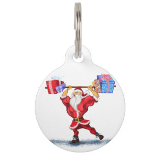 Bodybuilder Santa Claus met kerstcadeautjes - Fun Huisdierpenning