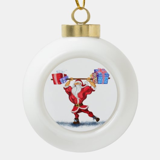 Bodybuilder Santa Funny Kerstversiering Keramische Bal Ornament (Voorkant)