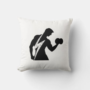 Bodybuilder Silhouette met Bliksemschicht Dumbbel Kussen