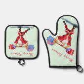 Bodybuilder Sinterklaas met Gift Grappige Kerstmis Ovenwant & Pannenlap Set (Voorkant)