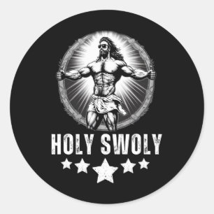 Bodybuilding Jezus Fitness Heilige Spierbundel Gra Ronde Sticker