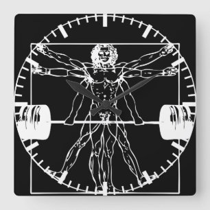 Bodybuilding - Vitruvian Barbell Man Vierkante Klok