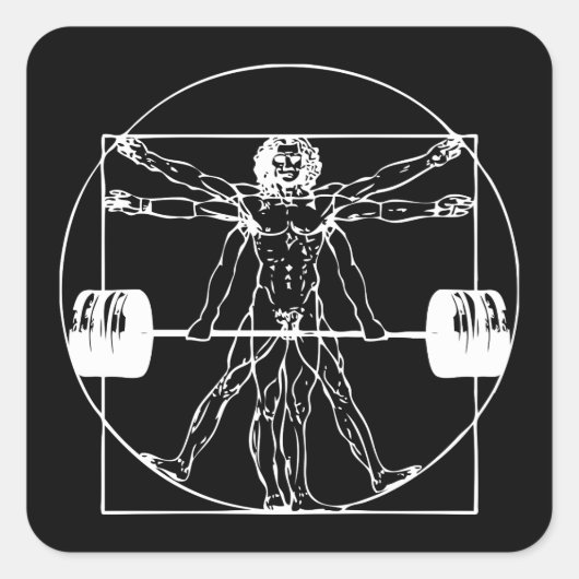 Bodybuilding - Vitruvian Barbell Man Vierkante Sticker (Voorkant)