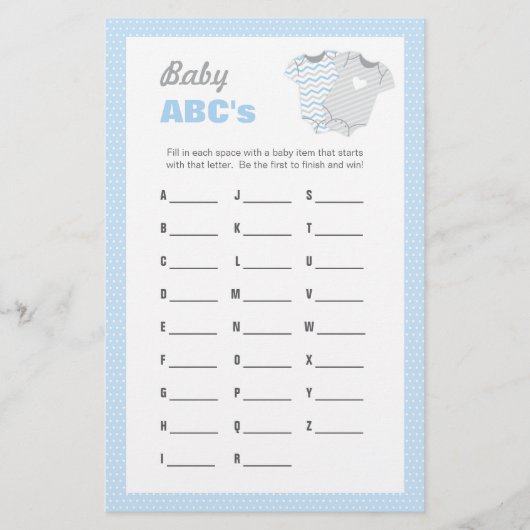 Bodysuit Baby shower ABCs Spel - Blauw Briefpapier (Voorkant)