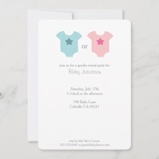 Bodysuit Bébé bleu et rose Baby Reveal Invitation (Devant)