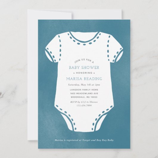 Bodysuit bleu minimaliste Baby shower Invitation (Devant)