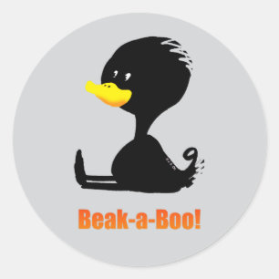 Boe-a-Boe! Mooie Tekenfilm Eend met Grappige Woord Ronde Sticker