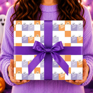Boe Geesten Paars Oranje Geruit Cadeaupapier