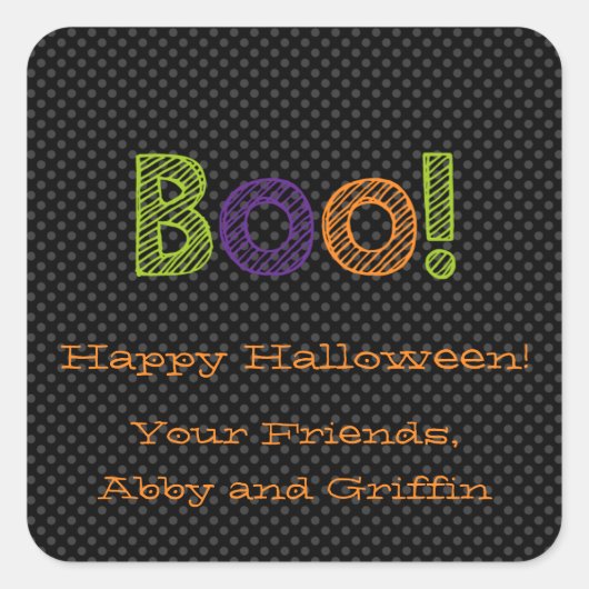 Boe! Gepersonaliseerde Square Halloween Sticker (Voorkant)