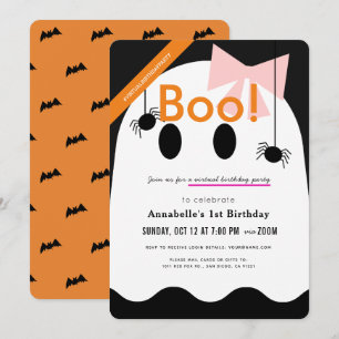 Boe! Halloween Ghost Girl Ribbon Virtuele Verjaard Kaart