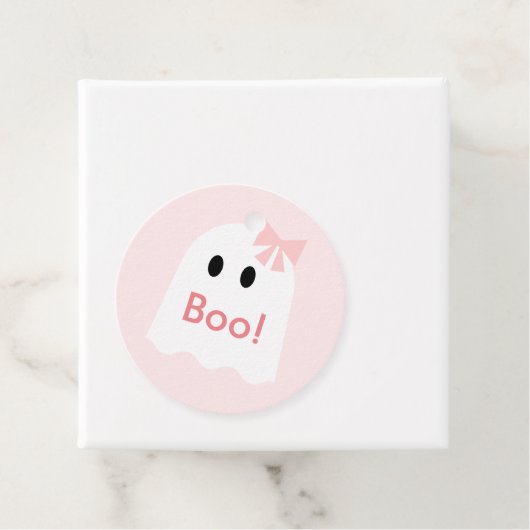 Boe! Halloween Ghost Meisje Lichtroze Bedankjes Labels (In situ)