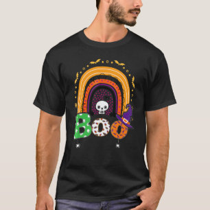 Boe met spinnen en heks hoed Halloween regenboog T-shirt