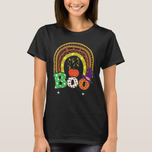 Boe met spinnen en heks hoed Halloween regenboog T-shirt