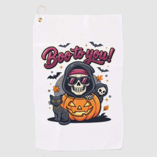 Boe naar Jou Halloween Skelet Pompoen Golfhanddoek (Voorkant)