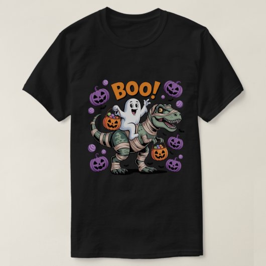 Boe! Schattigee Ghost Riding Mummy T-Rex met pompo T-shirt (Design voorkant)