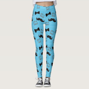 Boe stropdas en Mustache blauwe en witte Leggings