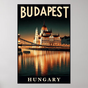 Boedapest bij Nacht – Een Vintage Reisposter Poster