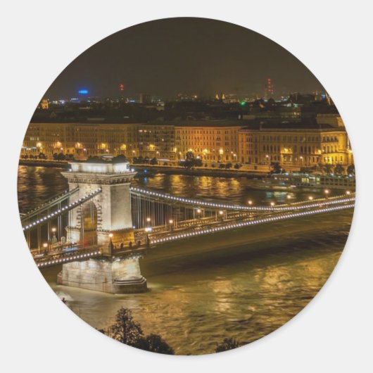 Boedapest Chain Bridge Ronde Sticker (Voorkant)