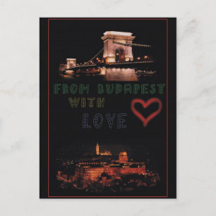 Boedapest collage op zwarte achtergrond briefkaart